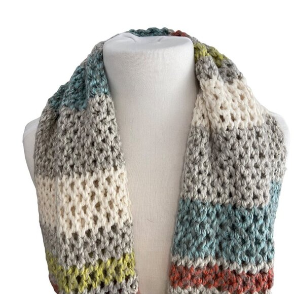 Eddie Bauer Striped Infinity Scarf 90% Acrylic 10% Wool Multicolor Knit lime - Picture 3 of 8